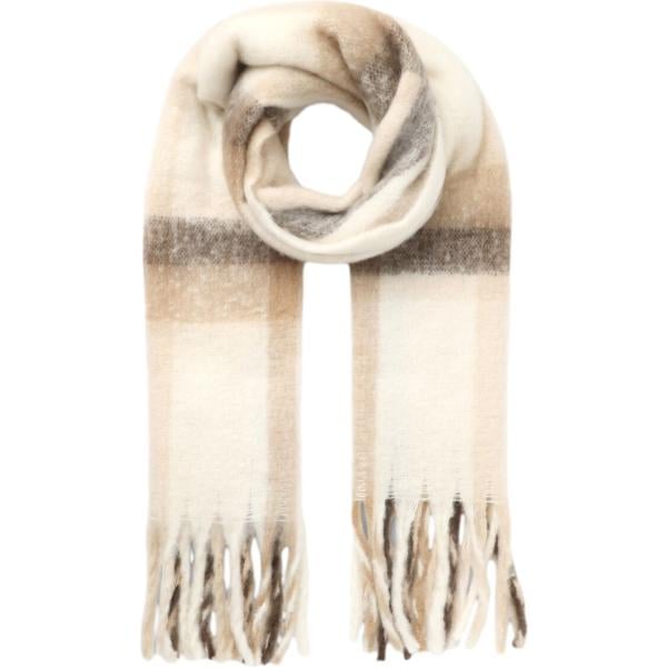Sciarpa da donna in bianco avorio a quadri con frange maxi Terranova