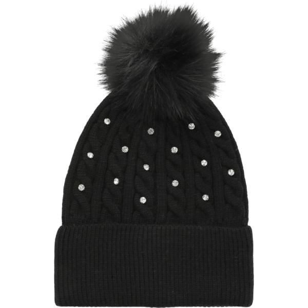 Beanie da donna in nero pece con strass completo in viscosa Terranova
