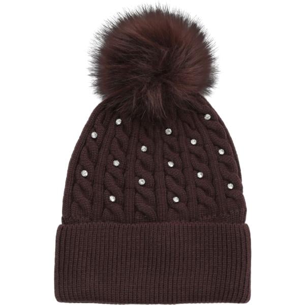 Beanie da donna in marrone scuro con strass completo in viscosa Terranova