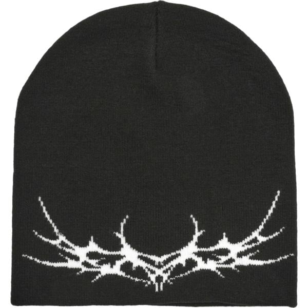 Beanie da uomo in nero pece con stampe lavorato a maglia Terranova