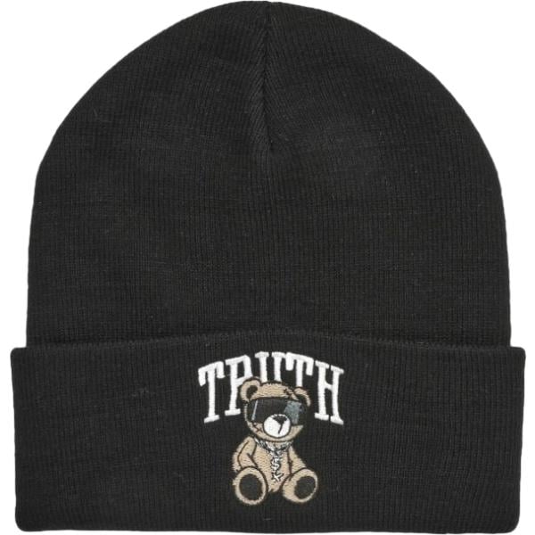 Beanie da uomo in nero pece con stampe lavorato a maglia Terranova