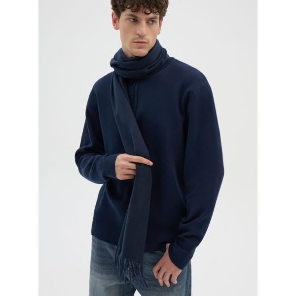 Sciarpa da uomo in blu scuro con frange Terranova