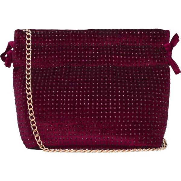 Borsa a tracolla da donna in bordeaux con strass con coulisse in poliestere Terranova