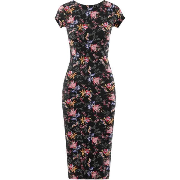 Vestito midi a tubo fantasia floreale Oodji Collection negro de flores
