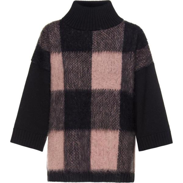Maglia forma asimmetrica spacchi laterali a quadri collo alto in mohair rosa Sfizio