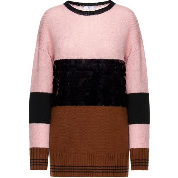 Maglia maxi contrasto con paillettes e fasce in mohair made italy rosa e marrone e nero Sfizio