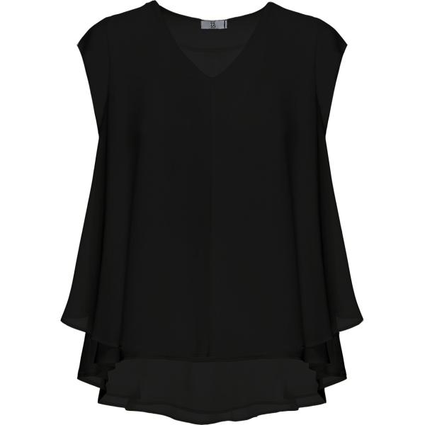 Blusa con scollo a maniche corte nero Sfizio