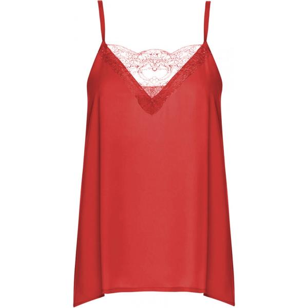 Top con pizzo effetto acetato con scollo in seta made italy rosso Sfizio