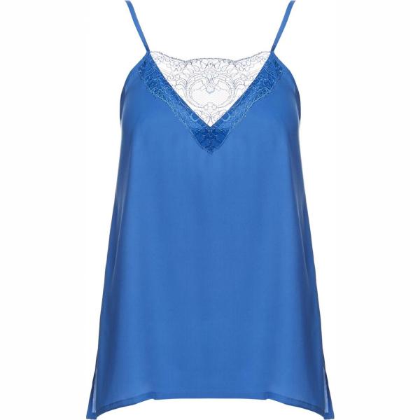 Top con pizzo effetto acetato con scollo in seta made italy blu Sfizio