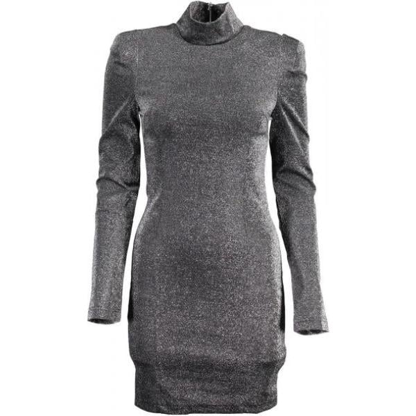 Vestito corto effetto metallizzato collo alto a maniche lunghe con zip grigio Guess grigio