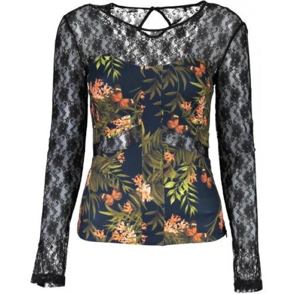 Maglia con pizzo e scollo a maniche lunghe nero Guess nero con stampe