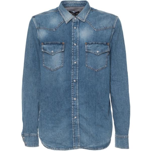 Camicia collo classico a maniche lunghe in denim con bottoni Diesel tinta unita