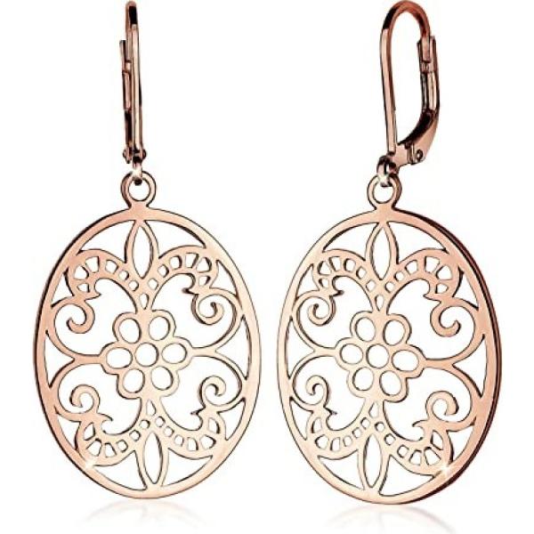 boucles doreilles Elli marron à fleurs