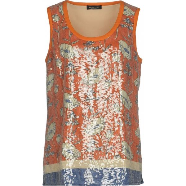 hauts Twinset orange à fleurs