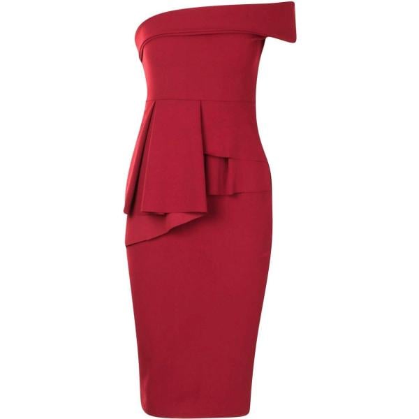 Vestito midi con cintura aderente Boohoo rojo