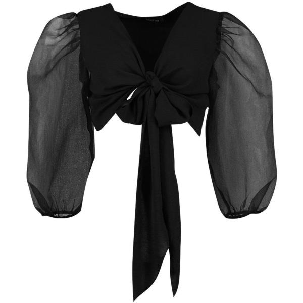 Top petite in organza nudo Boohoo negro