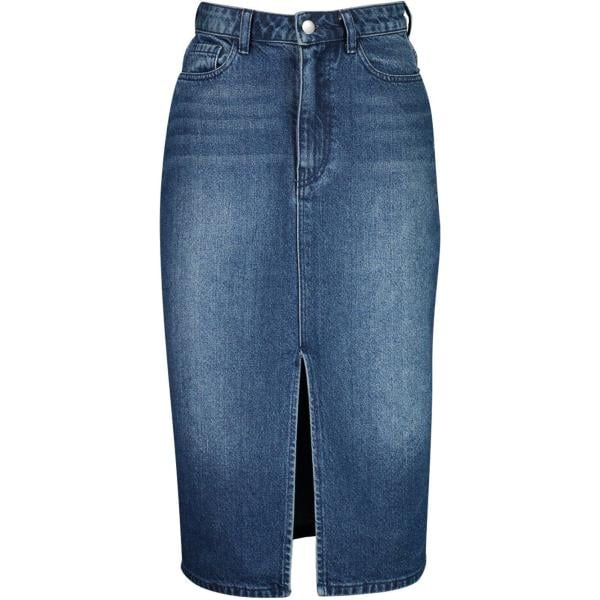Gonna midi petite in denim Boohoo azul