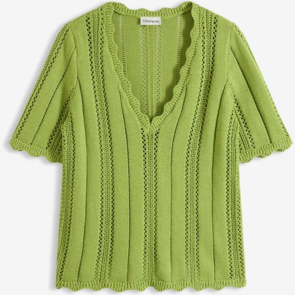 T-shirt femme vert clair tricoté avec décolleté bonprix