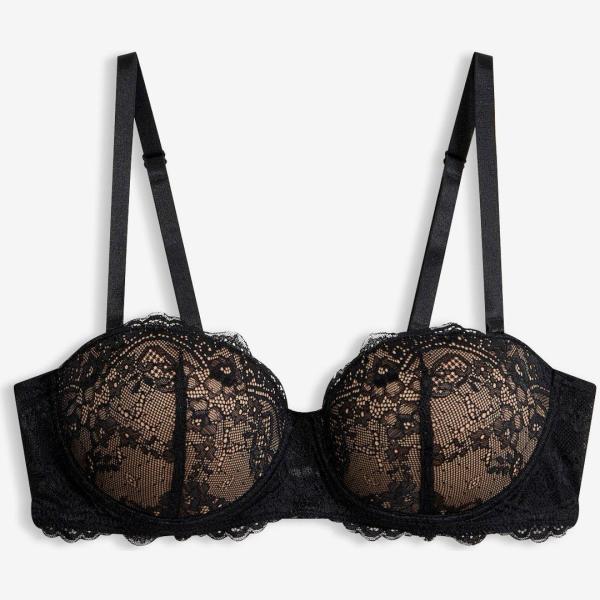 Soutien-gorge à armatures femme noir foncé avec dentelle sans bretelles bonprix