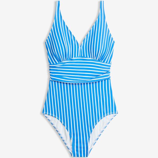 Maillot de bain femme bleu ciel à rayures avec volants bonprix