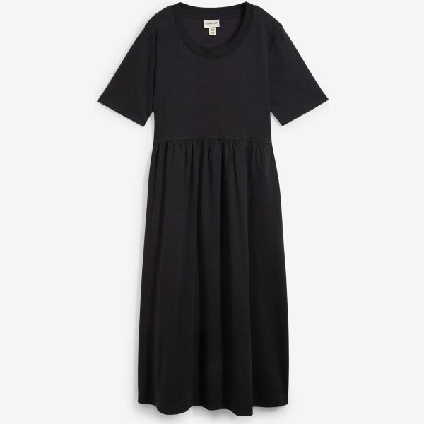 Robe femme forme évasée noir foncé à manches courtes laiton bonprix