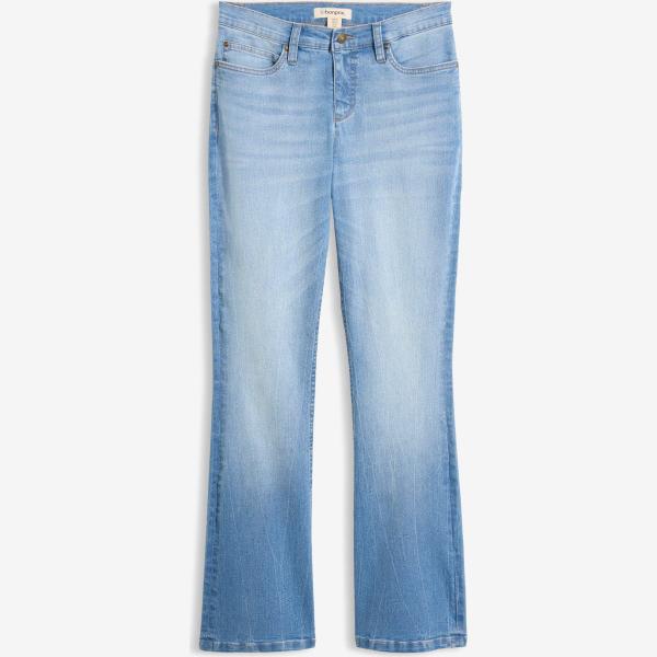Jean bootcut femme blanc neige effet déchiré taille haute denim bonprix