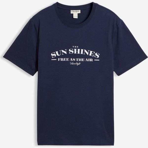 T-shirt homme bleu foncé imprimé col rond laiton bonprix