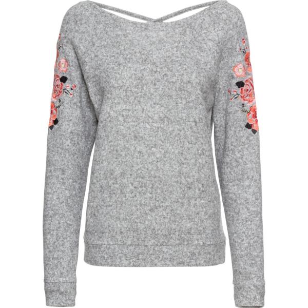 pulls bonprix gris à fleurs