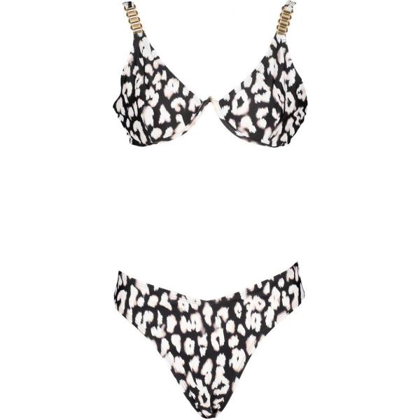 maillot de bain 2 pièces Boohoo noir animalier