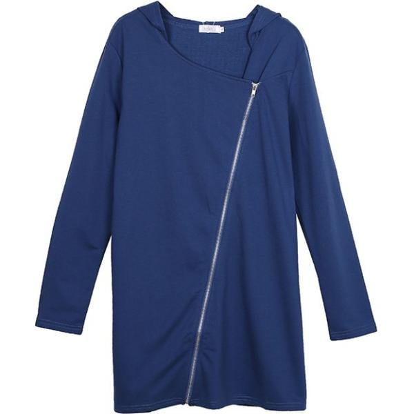 Felpa forma asimmetrica lunga con cappuccio e zip blu scuro Lesara