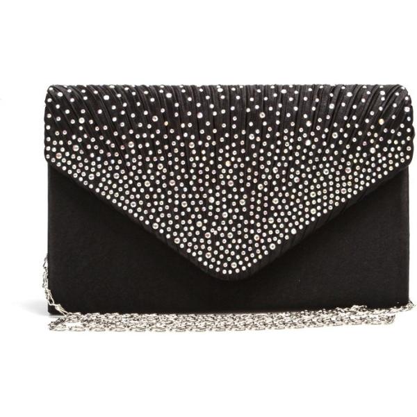 Clutch con strass in raso nero Lesara