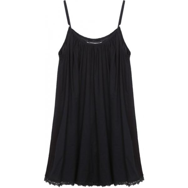 Top con orlo in cotone con pizzo nero Lesara