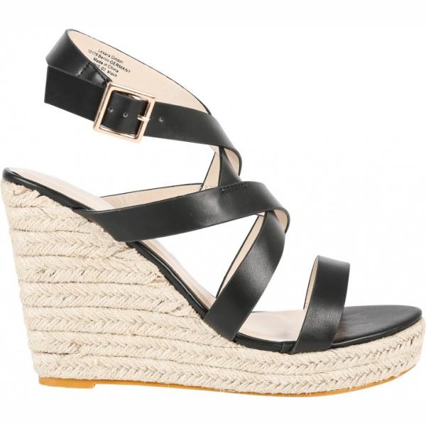 Sandali con zeppe e cinturino in pelle sintetica nero Lesara