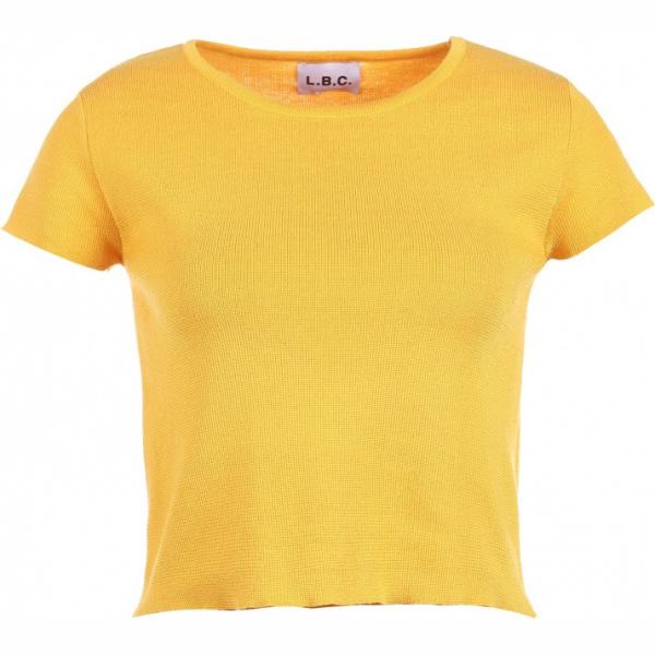 T-shirt crop tinta unita giallo Lesara
