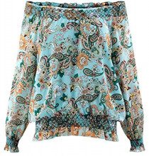 OODJI ULTRA oodji Ultra Donna Camicetta in Tessuto Fluido con Scollo Ampio, Turchese, IT 40 / EU 36 / XS