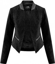 OODJI COLLECTION oodji Collection Donna Blazer Aperto con Finitura in Ecopelle, Nero, IT 42 / EU 38 / S