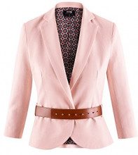 OODJI COLLECTION oodji Collection Donna Blazer in Lino con Cintura Larga, Rosa, IT 40 / EU 36 / XS