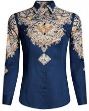 OODJI COLLECTION oodji Collection Donna Camicetta in Cotone con Stampa Etnica, Blu, IT 40 / EU 36 / XS