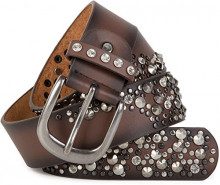 STYLEBREAKER styleBREAKER Cintura con borchie e strass in design a 2 toni, accorciabile, donna 03010057, colore:100cm, colore:Marrone scuro