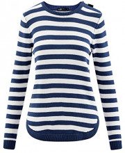 OODJI ULTRA oodji Ultra Donna Maglione a Righe con Zip sulla Spalla, Blu, IT 40 / EU 36 / XS