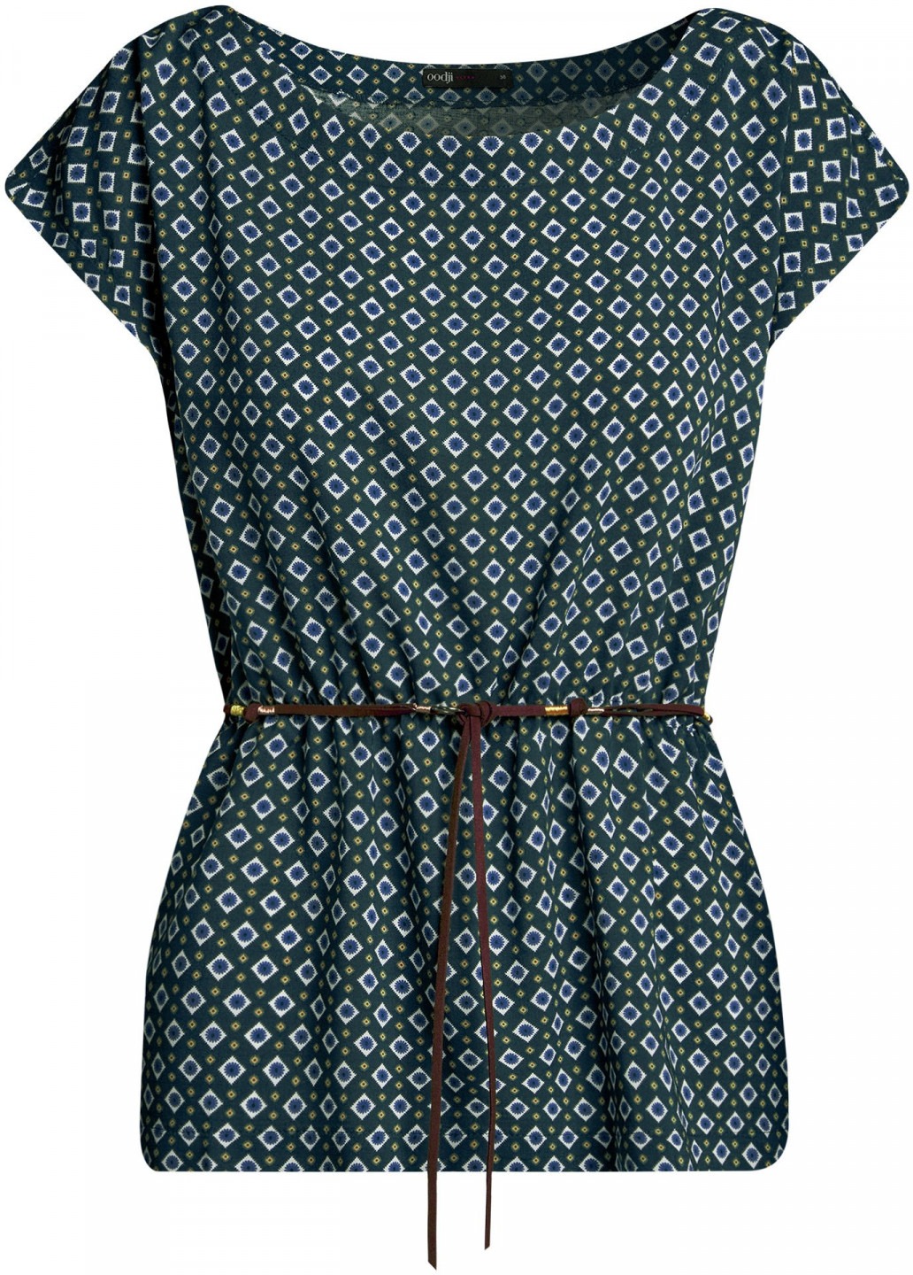 oodji Ultra Donna Tunica in Tessuto Fluido con Balze sulle Maniche