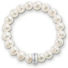 THOMAS SABO Thomas Sabo Charm Club Bracciale da Donna, Argento 925 e Perle Bianche d'Acqua Dolce, Misura XL