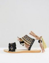 H BY HUDSON Hudson London - Bahamas - Sandali piatti con pompon pendenti - Nero