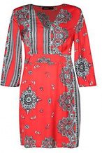 BOOHOO Jo Wide Sleeve Satin Scarf Print Shift Dress