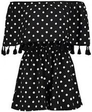BOOHOO Tutina intera jade corta a pois con nappe e scollo a barca
