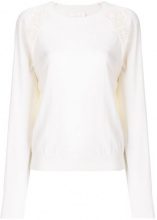CHLOÉ - Chloé - Maglia con inserto - women - Lana Vergine/Polyester/Cotone - L - Bianco