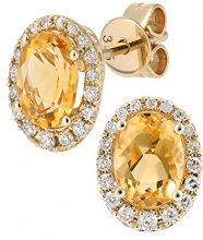 NAAVA Naava Orecchini da Donna, in Oro Giallo 9K, con Quarzo Citrino, Taglio Brillante Rotondo , 1.47 ct