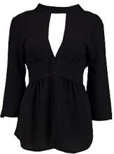 BOOHOO Anna blusa con choker e scollo profondo