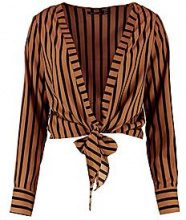 BOOHOO Lola Crop Stripe Wrap Tie Front