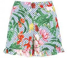 BOOHOO Erin Striped Floral Ruffle Hem Shorts